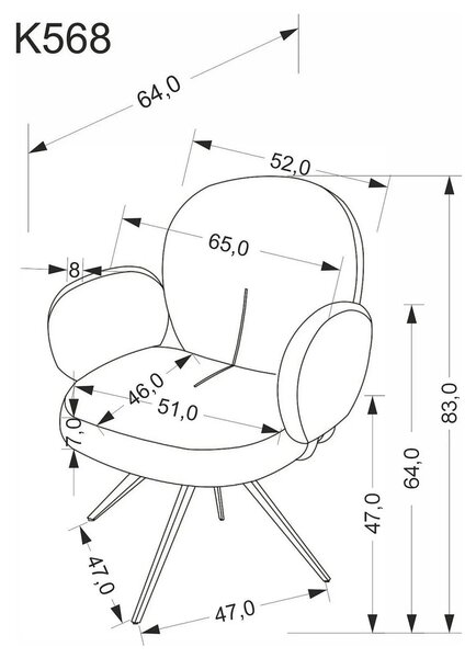 Scaun K568, bej inchis/negru, stofa clasica/otel, 65x64x82 cm