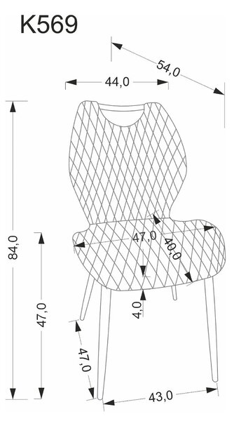 Scaun K569, gri - HLR 21, stofa catifelata/otel, 47x54x84 cm