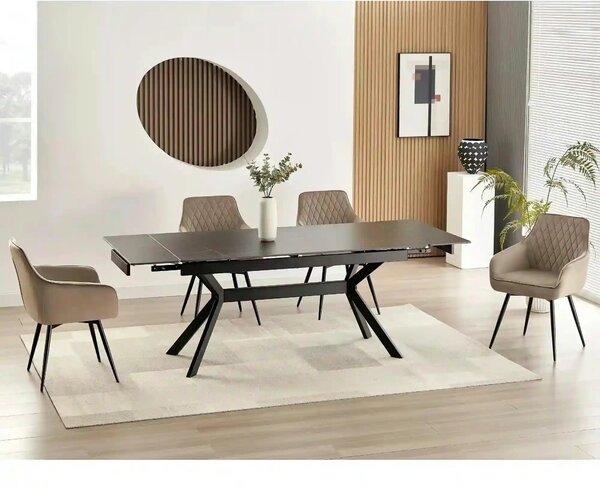 Masa extensibila IMPERIA, negru mat cu efect de marmura, ceramica/meta