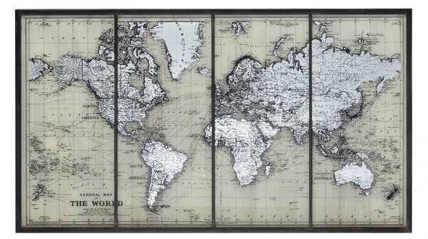 Tablou inramat World Map, Sticla, Gri, 143.5x2.5x81 cm