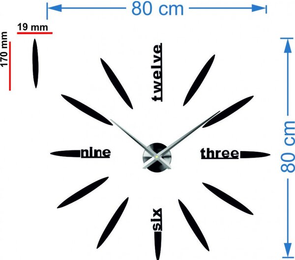 Ceas de perete adeziv - 3D DIY SIX