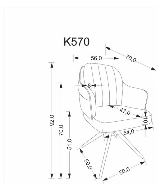Scaun K570, scortisoara/negru, stofa/otel, 61x70x92 cm