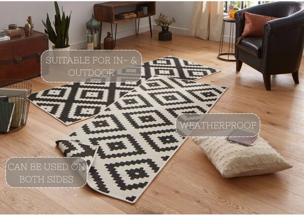 Covor reversibil adecvat pentru interior și exterior negru-crem 80 x 345 cm Malta - NORTHRUGS