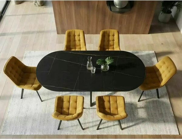 Masa extensibila GASTON, negru mat cu efect de marmura, ceramica/metal