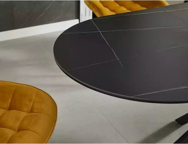 Masa extensibila GASTON, negru mat cu efect de marmura, ceramica/metal