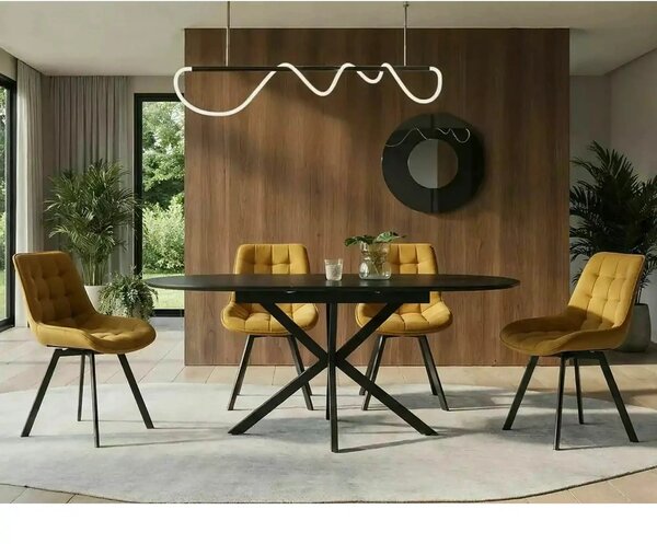 Masa extensibila GASTON, negru mat cu efect de marmura, ceramica/metal