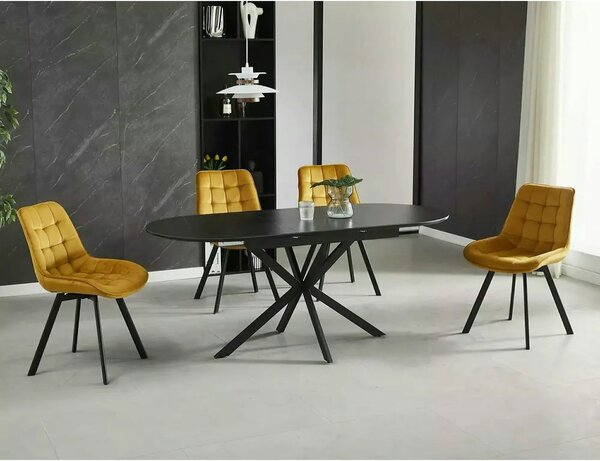 Masa extensibila GASTON, negru mat cu efect de marmura, ceramica/metal