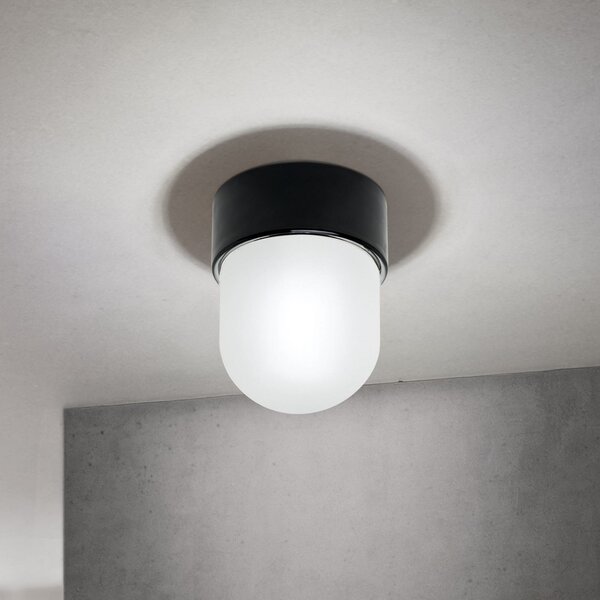 ORION Plachetă Ostia, negru, ceramică, sticlă satinată, E27, reglabil, Negru, Hol, Ceramică