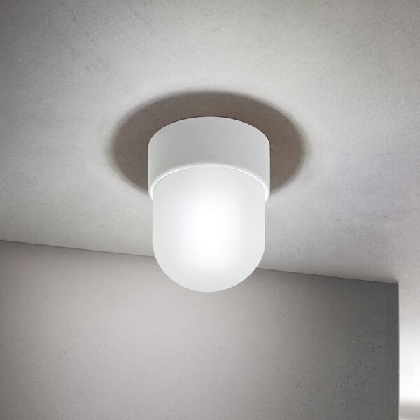 ORION Plachetă Ostia, alb, ceramică, sticlă satinată, E27, reglabil, Alb, Hol, Ceramică