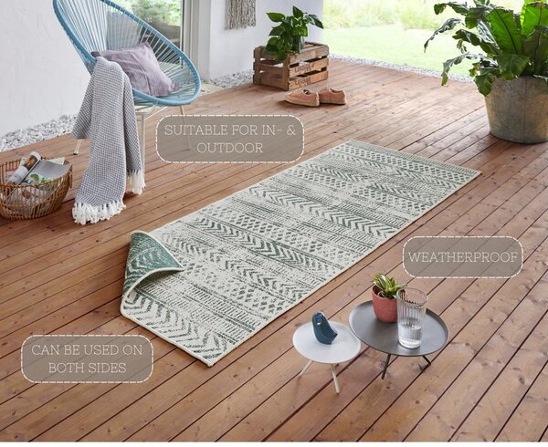 Covor adecvat pentru exterior NORTHRUGS Biri, 80 x 350 cm, verde-crem