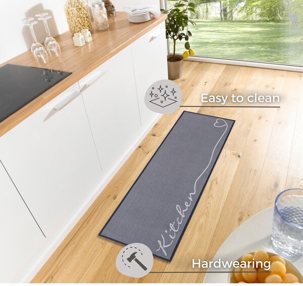 Covor tip traversă Zala Living The Kitchen is Open, 50 x 150 cm, gri