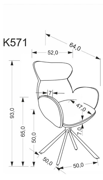 Scaun K571, gri/negru, stofa clasica/otel, 63x64x93 cm