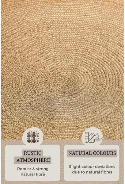 Covor în culoare naturală reversibil rotund din iută ø 140 cm Braided – Hanse Home