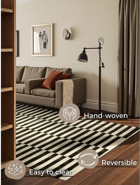 Covor negru-alb reversibil/țesut manual din lână 200x300 cm Donna – Hanse Home