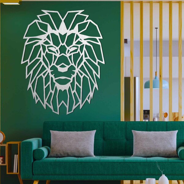 Decorațiune murală din lemn cu siluetă geometrică de leu - LEONIS