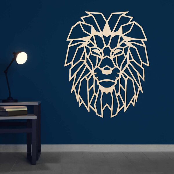 Decorațiune murală din lemn cu siluetă geometrică de leu - LEONIS