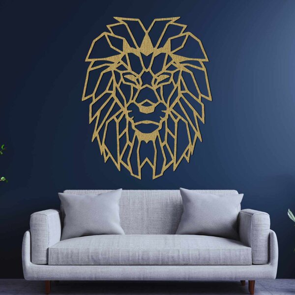 Decorațiune murală din lemn cu siluetă geometrică de leu - LEONIS