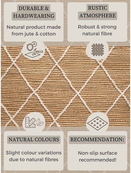 Covor tip traversă în culoare naturală țesut manual din iută 80x200 cm Kunu – Hanse Home