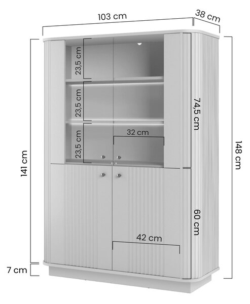 Vitrină cu patru uși pe soclu Vesper 103 cm - negru / mânere aurii