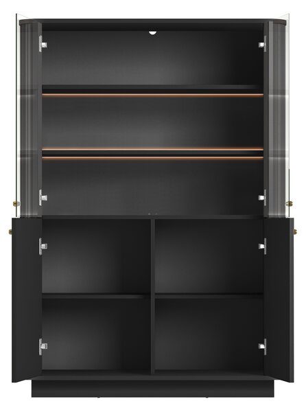 Vitrină cu patru uși pe soclu Vesper 103 cm - negru / mânere aurii