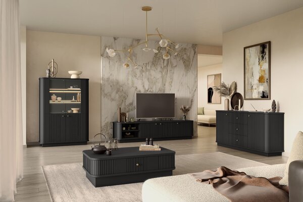 Măsuță de cafea Vesper 103x60 cm cu sertar pe plintă - negru / mâner auriu