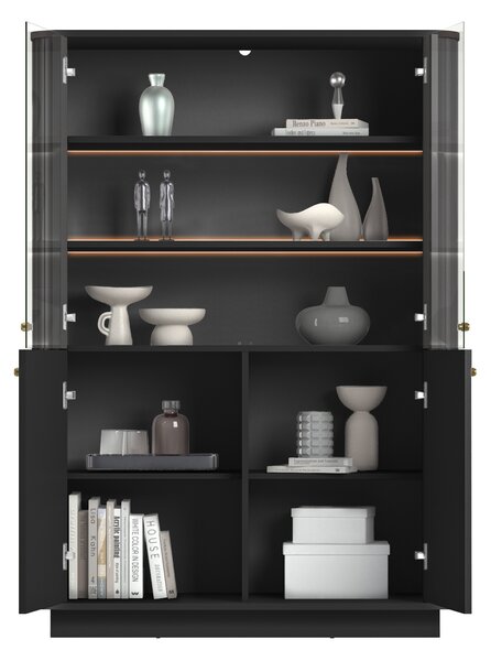 Vitrină cu patru uși pe soclu Vesper 103 cm - negru / mânere aurii