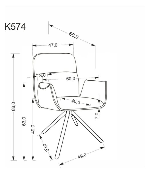 Scaun K574, gri/negru, stofa catifelata/otel, 60x60x88 cm