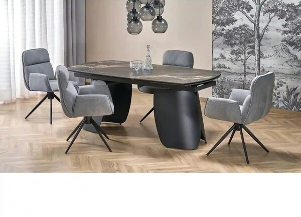 Scaun K574, gri/negru, stofa catifelata/otel, 60x60x88 cm