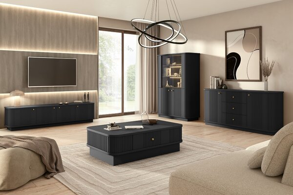 Comodă TV pe soclu Vesper 4D 187 cm - negru / mânere aurii