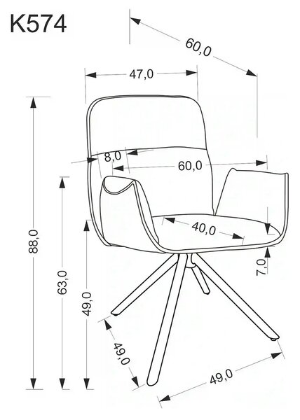 Scaun K574, bej inchis/negru, stofa catifelata/otel, 60x60x88 cm