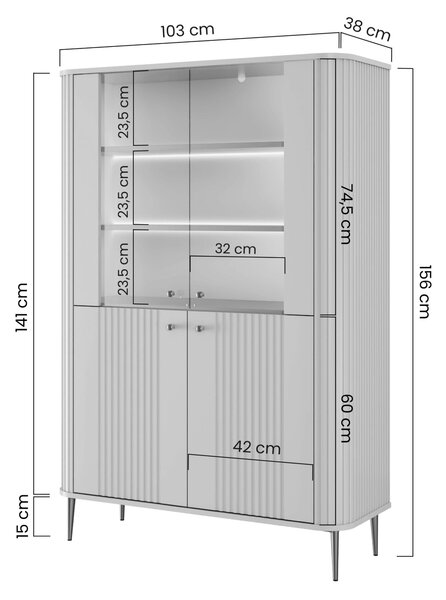 Vitrină cu patru uși Vesper 103 cm - cașmir / picioare aurii