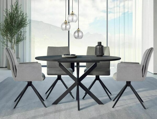 Masa extensibila GASTON, negru mat cu efect de marmura, ceramica/metal