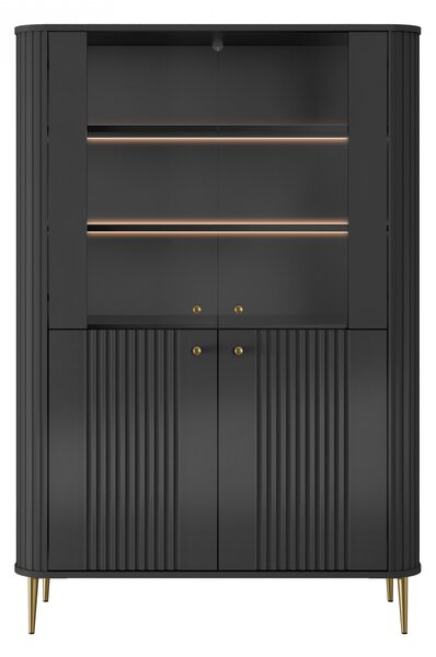Vitrină cu patru uși Vesper 103 cm - negru / picioare aurii