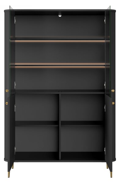 Vitrină cu patru uși Vesper 103 cm - negru / picioare aurii