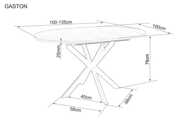 Masa extensibila GASTON, negru mat cu efect de marmura, ceramica/metal