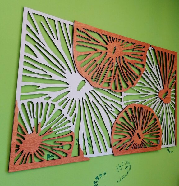 Imagine sculptată pe peretele din placaj de lemn portocaliu efect 3D KODJAK