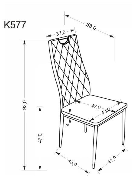 Scaun K577, gri - HLR 21, stofa catifelata/otel, 43x53x93 cm