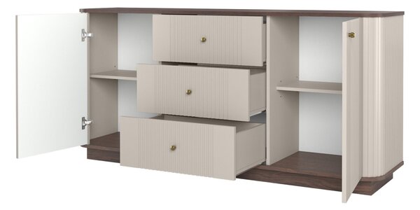 Comodă cu sertare pe soclu Vesper 160 cm - kashmir / nuc / mânere aurii
