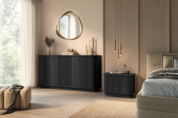 Noptieră Vesper 56 cm pe plintă - negru cu mânere aurii