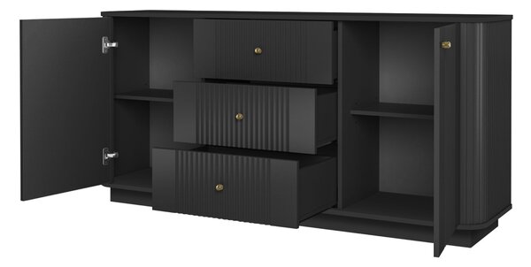Comodă cu sertare pe soclu Vesper 160 cm - negru / mânere aurii