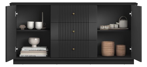 Comodă cu sertare pe soclu Vesper 160 cm - negru / mânere aurii