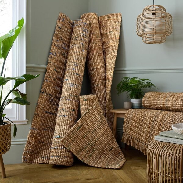 Covor tip traversă verde/în culoare naturală reversibil/țesut manual din iută 60x230 cm Jute Boucle Green – Flair Rugs