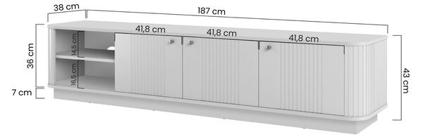 Comodă TV pe soclu Vesper 3D 187 cm - cașmir / nuc / mânere aurii