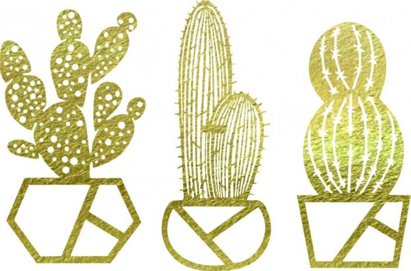 Cactus pictat pe perete în trei părți - KUSLAR