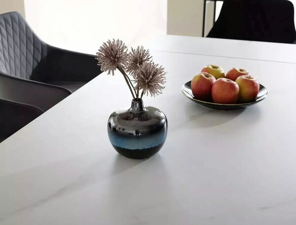 Masa extensibila LACONI, alb cu efect de marmura, ceramica/metal, 160/