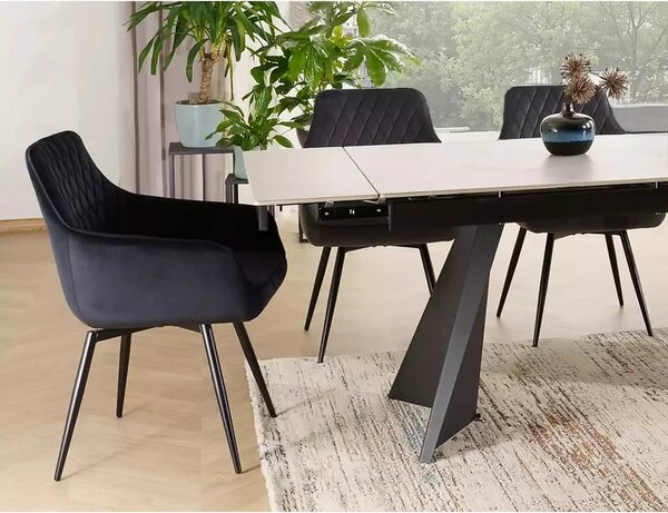 Masa extensibila LACONI, alb cu efect de marmura, ceramica/metal, 160/
