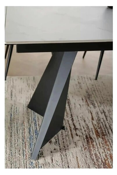 Masa extensibila LACONI, alb cu efect de marmura, ceramica/metal, 160/