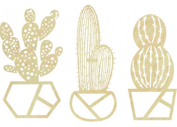 Cactus pictat pe perete în trei părți - KUSLAR