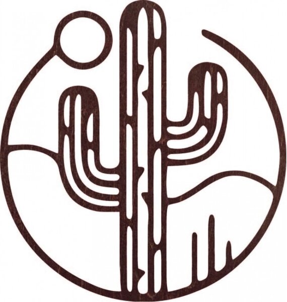 Imagine de perete din lemn a unui cactus cu soarele - MONK