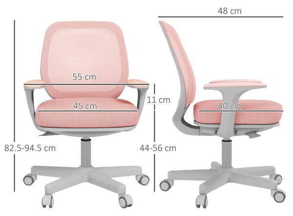 Vinsetto Scaun Birou Roz Respirabil cu Inaltime Reglabila Scaun Rabatabil cu 5 Roti cu Inclinare 55x48x82.5-94.5 cm | Aosom Romania